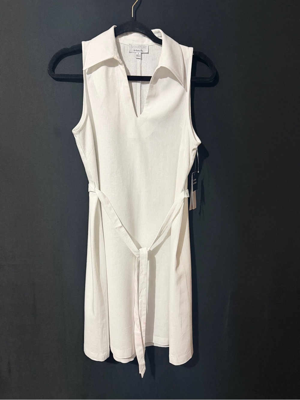 Robbie Bee White Sleeveless Collared Tie-Front Mini Dress